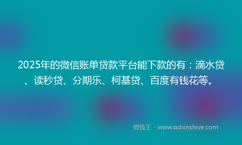 2025年的微信账单贷款平台能下款的有：滴水贷、读秒贷、分期乐、柯基贷、百度有钱花等。