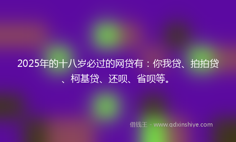 2025年的十八岁必过的网贷有：你我贷、拍拍贷、柯基贷、还呗、省呗等。