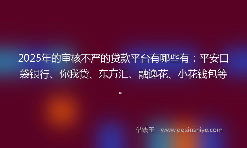 2025年的审核不严的贷款平台有哪些有：平安口袋银行、你我贷、东方汇、融逸花、小花钱包等。