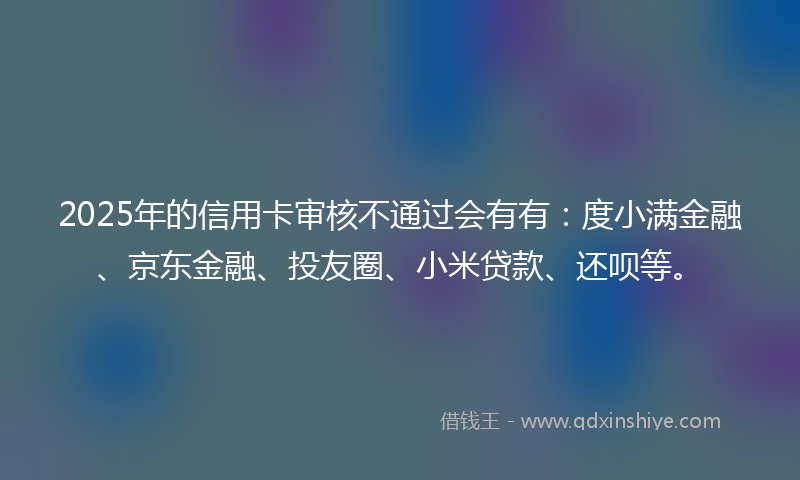 2025年的信用卡审核不通过会有有：度小满金融、京东金融、投友圈、小米贷款、还呗等。