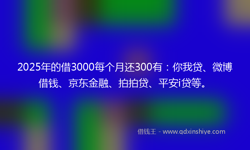 2025年的借3000每个月还300有：你我贷、微博借钱、京东金融、拍拍贷、平安i贷等。