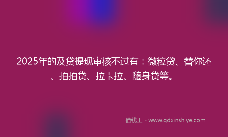 2025年的及贷提现审核不过有：微粒贷、替你还、拍拍贷、拉卡拉、随身贷等。