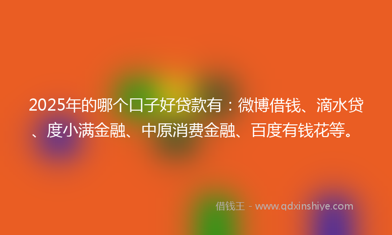 2025年的哪个口子好贷款有：微博借钱、滴水贷、度小满金融、中原消费金融、百度有钱花等。