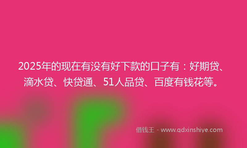 2025年的现在有没有好下款的口子有：好期贷、滴水贷、快贷通、51人品贷、百度有钱花等。