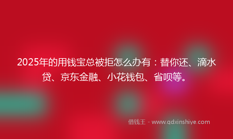 2025年的用钱宝总被拒怎么办有：替你还、滴水贷、京东金融、小花钱包、省呗等。