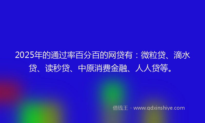 2025年的通过率百分百的网贷有：微粒贷、滴水贷、读秒贷、中原消费金融、人人贷等。