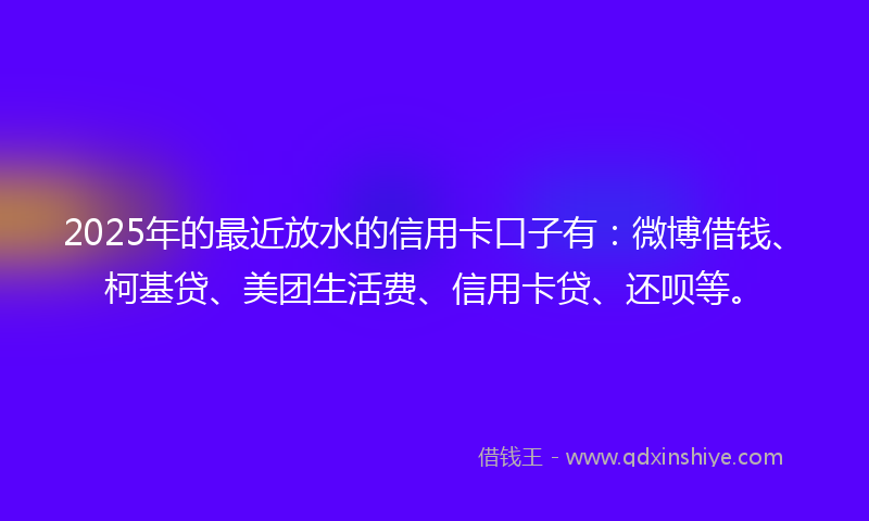 2025年的最近放水的信用卡口子有：微博借钱、柯基贷、美团生活费、信用卡贷、还呗等。