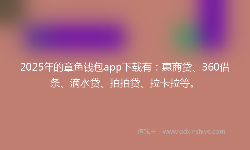 2025年的章鱼钱包app下载有：惠商贷、360借条、滴水贷、拍拍贷、拉卡拉等。