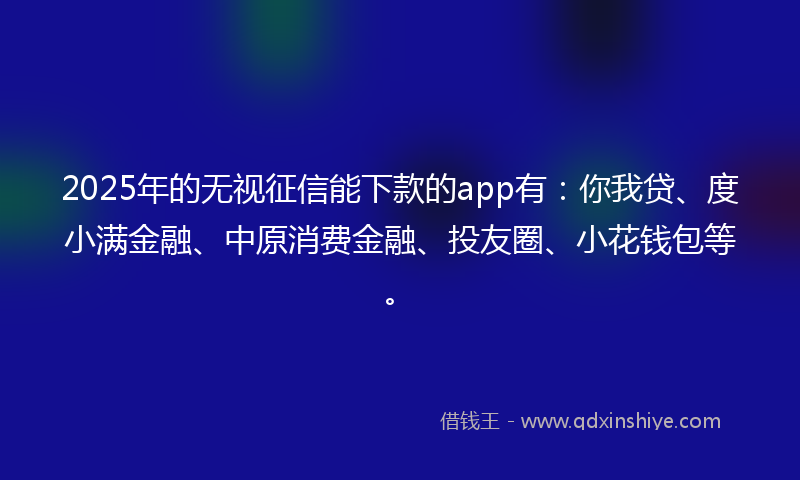 2025年的无视征信能下款的app有：你我贷、度小满金融、中原消费金融、投友圈、小花钱包等。