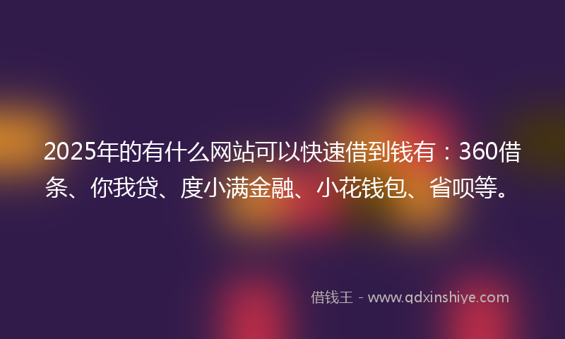 2025年的有什么网站可以快速借到钱有：360借条、你我贷、度小满金融、小花钱包、省呗等。