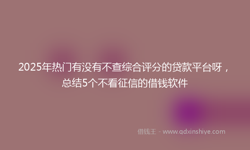 2025年热门有没有不查综合评分的贷款平台呀，总结5个不看征信的借钱软件