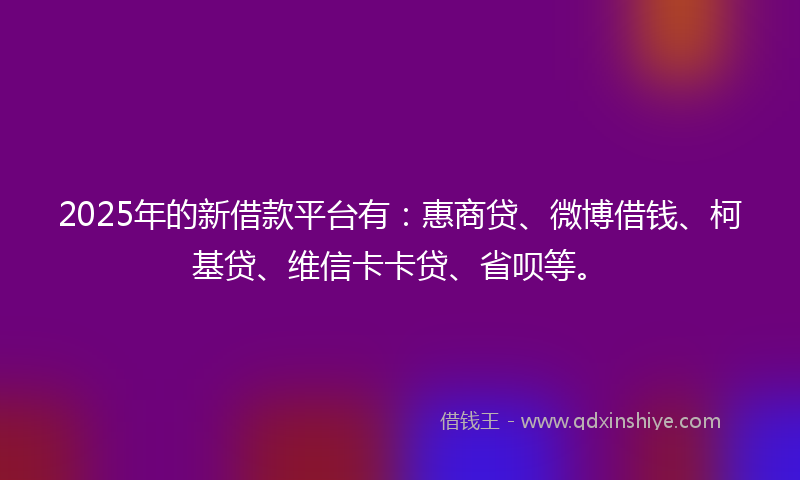 2025年的新借款平台有：惠商贷、微博借钱、柯基贷、维信卡卡贷、省呗等。