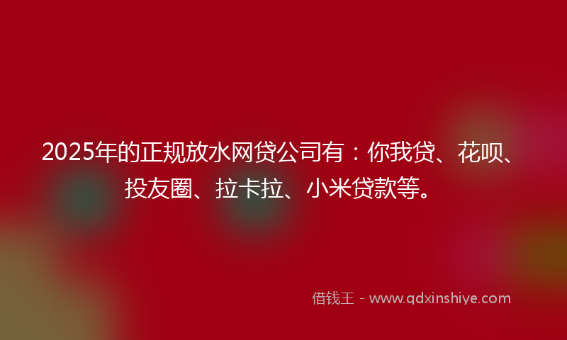 2025年的正规放水网贷公司有：你我贷、花呗、投友圈、拉卡拉、小米贷款等。