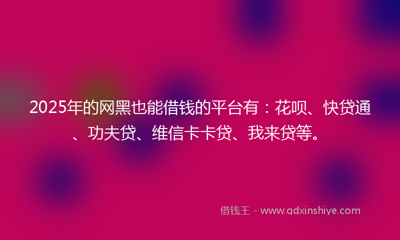2025年的网黑也能借钱的平台有：花呗、快贷通、功夫贷、维信卡卡贷、我来贷等。
