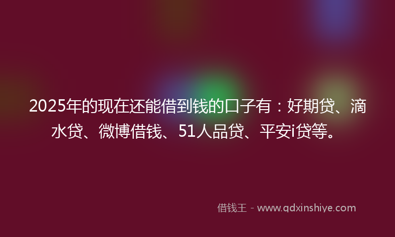 2025年的现在还能借到钱的口子有：好期贷、滴水贷、微博借钱、51人品贷、平安i贷等。
