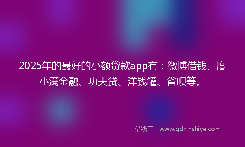 2025年的最好的小额贷款app有：微博借钱、度小满金融、功夫贷、洋钱罐、省呗等。