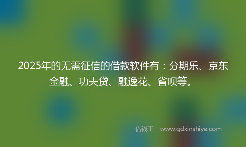 2025年的无需征信的借款软件有：分期乐、京东金融、功夫贷、融逸花、省呗等。