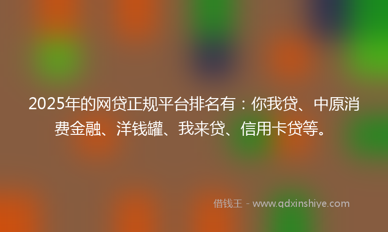 2025年的网贷正规平台排名有：你我贷、中原消费金融、洋钱罐、我来贷、信用卡贷等。