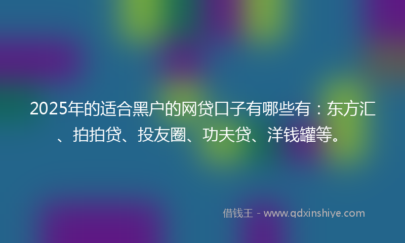 2025年的适合黑户的网贷口子有哪些有：东方汇、拍拍贷、投友圈、功夫贷、洋钱罐等。