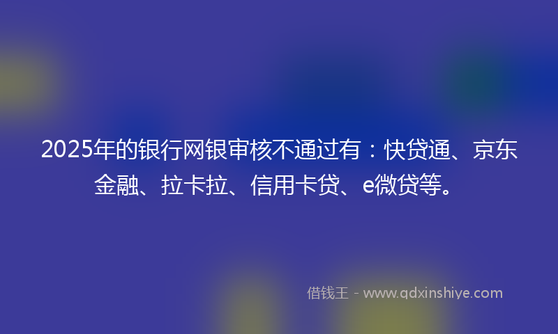 2025年的银行网银审核不通过有：快贷通、京东金融、拉卡拉、信用卡贷、e微贷等。