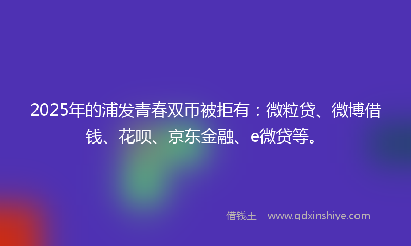 2025年的浦发青春双币被拒有：微粒贷、微博借钱、花呗、京东金融、e微贷等。