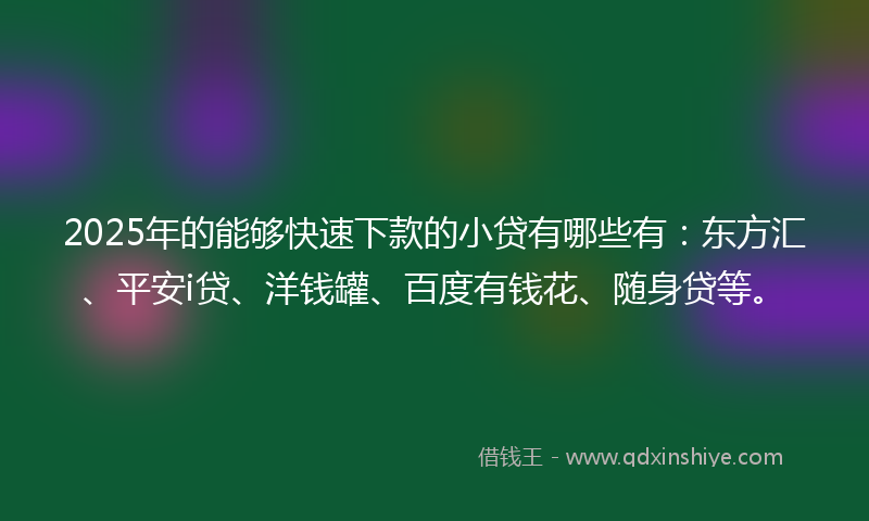 2025年的能够快速下款的小贷有哪些有：东方汇、平安i贷、洋钱罐、百度有钱花、随身贷等。