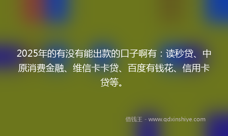 2025年的有没有能出款的口子啊有：读秒贷、中原消费金融、维信卡卡贷、百度有钱花、信用卡贷等。