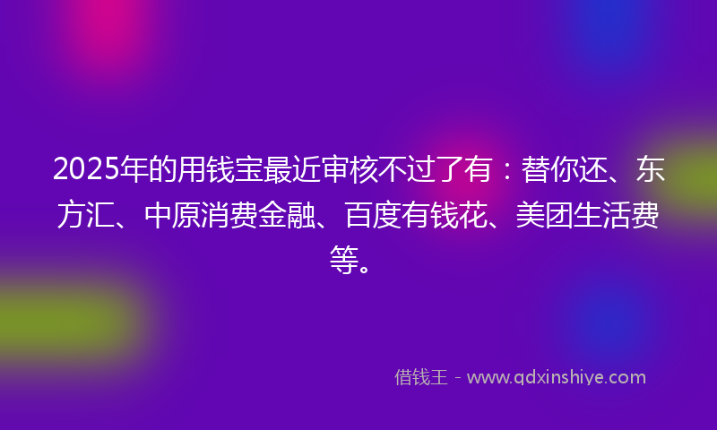 2025年的用钱宝最近审核不过了有：替你还、东方汇、中原消费金融、百度有钱花、美团生活费等。