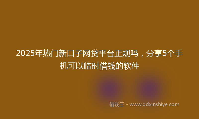 2025年热门新口子网贷平台正规吗，分享5个手机可以临时借钱的软件