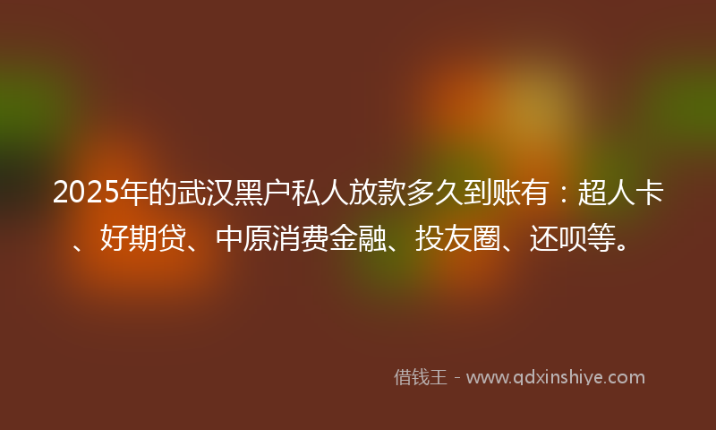 2025年的武汉黑户私人放款多久到账有：超人卡、好期贷、中原消费金融、投友圈、还呗等。