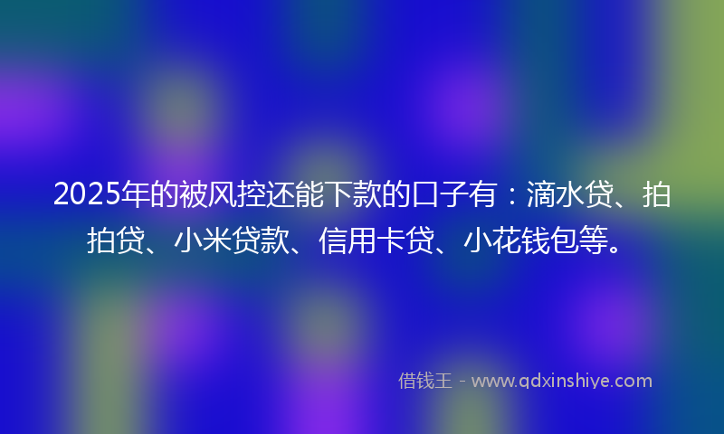 2025年的被风控还能下款的口子有：滴水贷、拍拍贷、小米贷款、信用卡贷、小花钱包等。