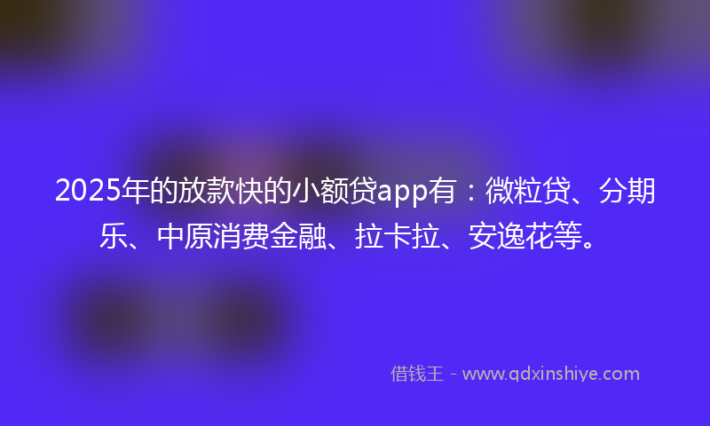 2025年的放款快的小额贷app有：微粒贷、分期乐、中原消费金融、拉卡拉、安逸花等。
