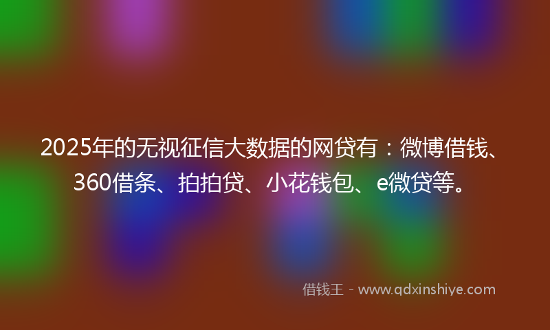 2025年的无视征信大数据的网贷有：微博借钱、360借条、拍拍贷、小花钱包、e微贷等。
