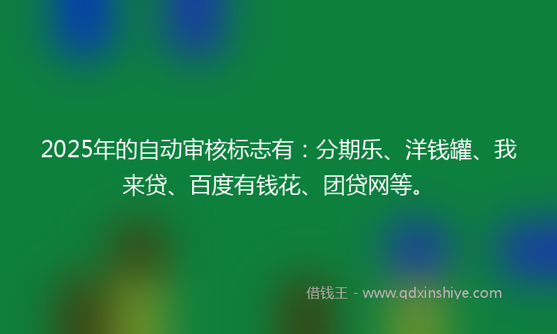 2025年的自动审核标志有：分期乐、洋钱罐、我来贷、百度有钱花、团贷网等。