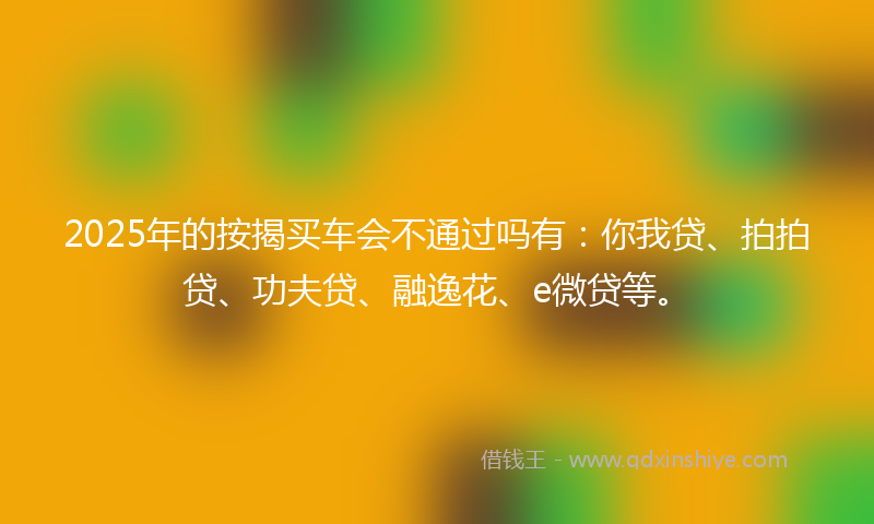 2025年的按揭买车会不通过吗有：你我贷、拍拍贷、功夫贷、融逸花、e微贷等。