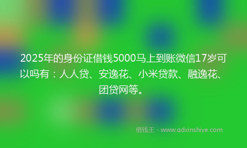2025年的身份证借钱5000马上到账微信17岁可以吗有：人人贷、安逸花、小米贷款、融逸花、团贷网等。