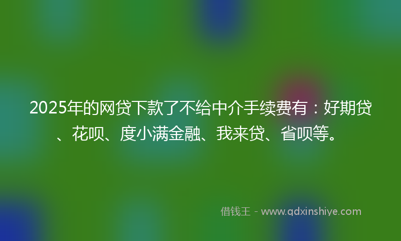 2025年的网贷下款了不给中介手续费有：好期贷、花呗、度小满金融、我来贷、省呗等。