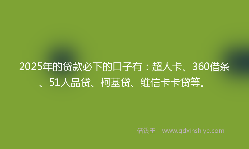 2025年的贷款必下的口子有：超人卡、360借条、51人品贷、柯基贷、维信卡卡贷等。