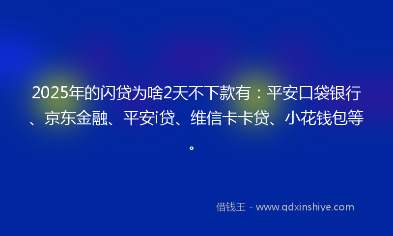2025年的闪贷为啥2天不下款有：平安口袋银行、京东金融、平安i贷、维信卡卡贷、小花钱包等。