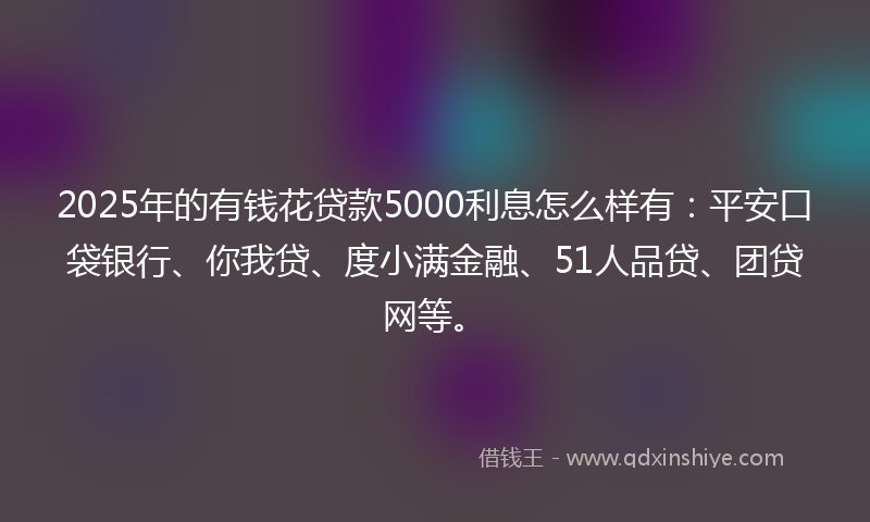 2025年的有钱花贷款5000利息怎么样有：平安口袋银行、你我贷、度小满金融、51人品贷、团贷网等。