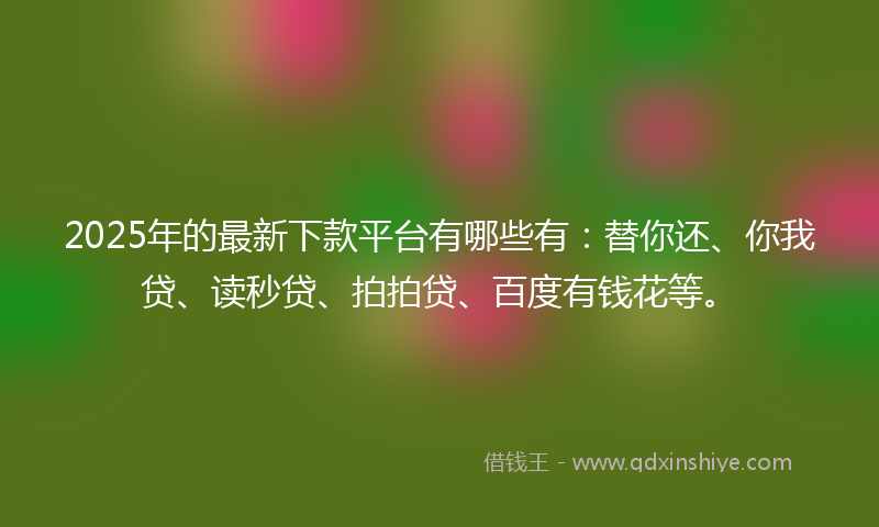 2025年的最新下款平台有哪些有：替你还、你我贷、读秒贷、拍拍贷、百度有钱花等。