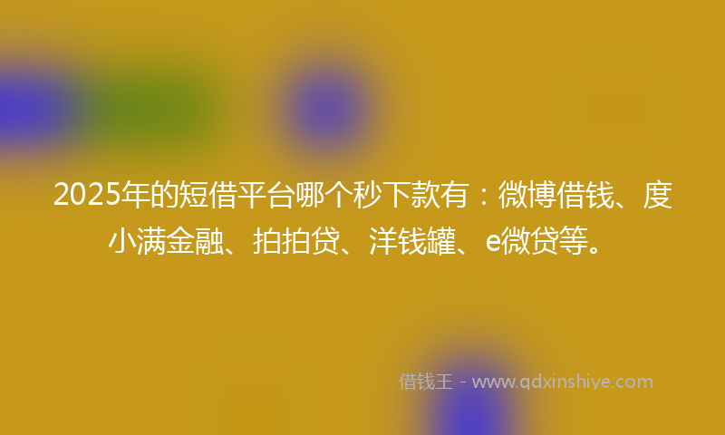 2025年的短借平台哪个秒下款有：微博借钱、度小满金融、拍拍贷、洋钱罐、e微贷等。