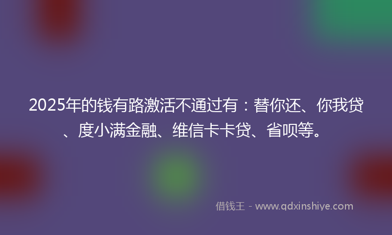 2025年的钱有路激活不通过有：替你还、你我贷、度小满金融、维信卡卡贷、省呗等。
