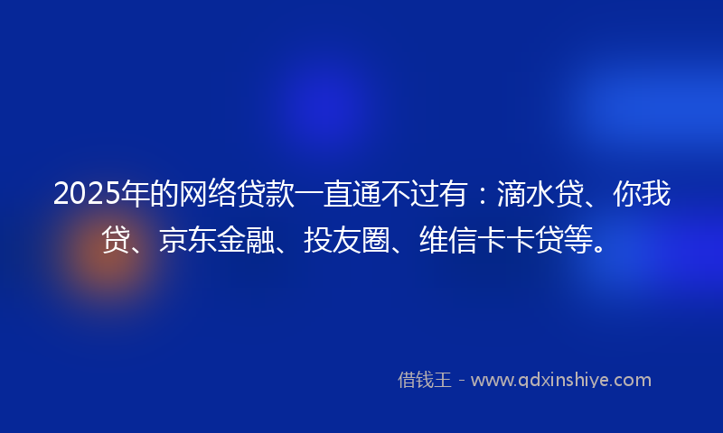 2025年的网络贷款一直通不过有：滴水贷、你我贷、京东金融、投友圈、维信卡卡贷等。