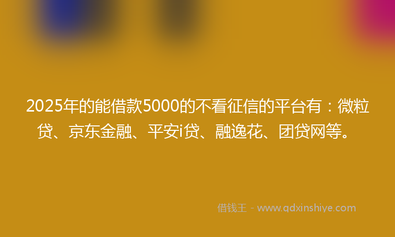 2025年的能借款5000的不看征信的平台有：微粒贷、京东金融、平安i贷、融逸花、团贷网等。