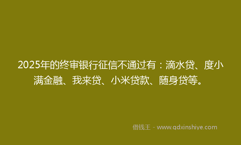 2025年的终审银行征信不通过有：滴水贷、度小满金融、我来贷、小米贷款、随身贷等。