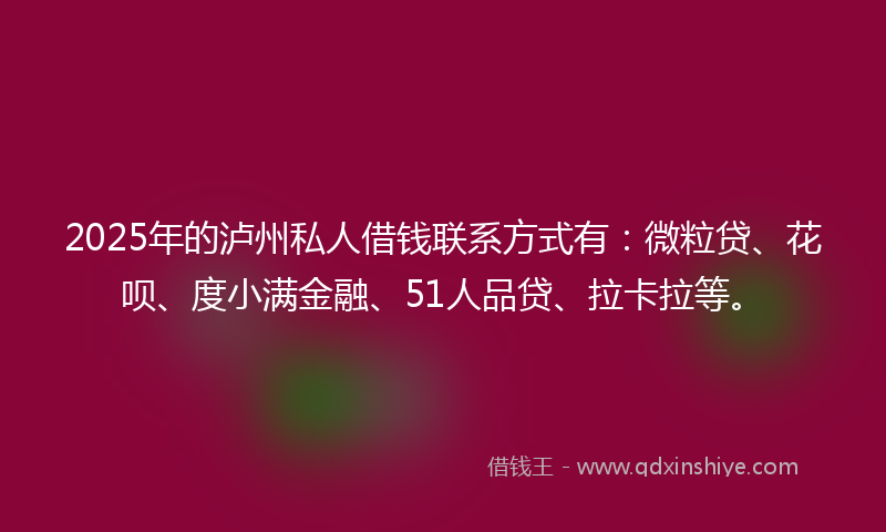 2025年的泸州私人借钱联系方式有：微粒贷、花呗、度小满金融、51人品贷、拉卡拉等。