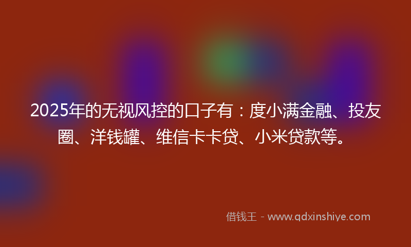 2025年的无视风控的口子有：度小满金融、投友圈、洋钱罐、维信卡卡贷、小米贷款等。