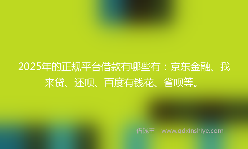 2025年的正规平台借款有哪些有：京东金融、我来贷、还呗、百度有钱花、省呗等。