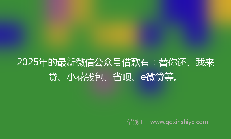 2025年的最新微信公众号借款有：替你还、我来贷、小花钱包、省呗、e微贷等。